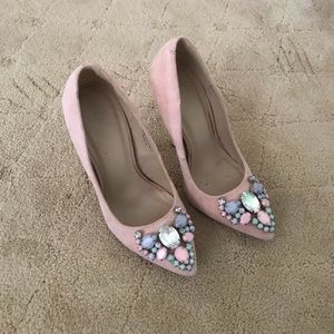 ASOS pink suede jeweled heels